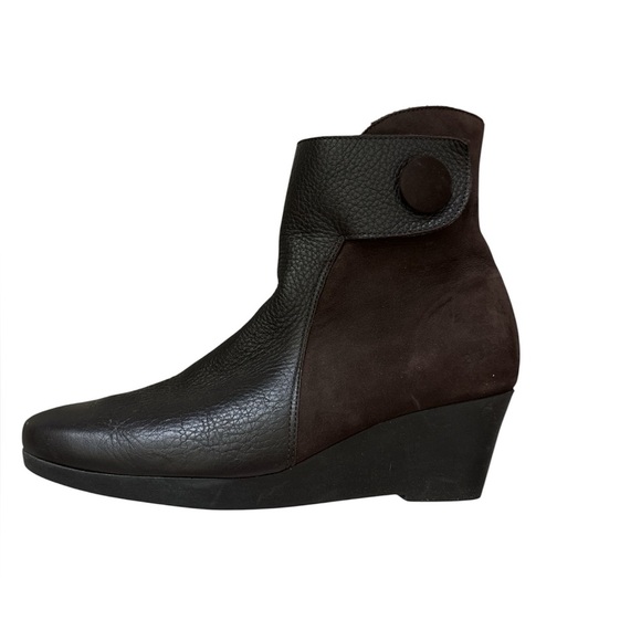 Arche Leather & Suede Brown Wedge Ankle Booties - Picture 1 of 8